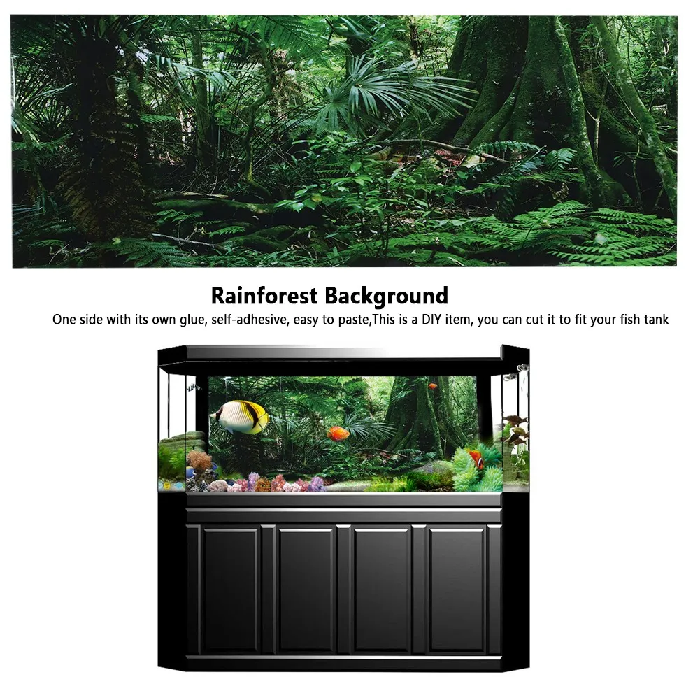 E9 PVC Reptile Box Rainforest Background Poster Fish Tank Wall Picture Painting Decoration Self Adhesive Sticker(61*41 OR 31cm )