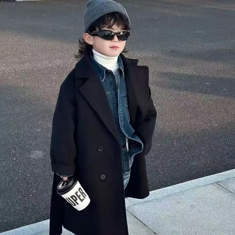 

Premium Wool Coat for Boys 2025 New Winter Autumn Stylish Long Woolen Jacket Big Tween Boy Luxury Autumn Winter Coat