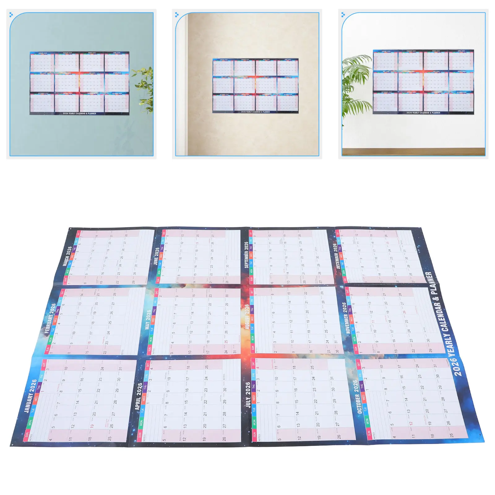 

2026 Wall Calendar Dry Erase Yearly Planner Double Sided 12 Month Reversible for Home Office School Use Annual Wall Planner