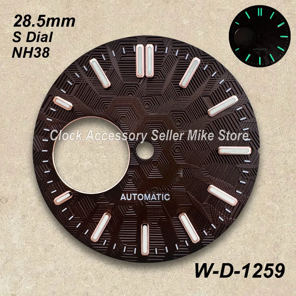 28.5mm Hollow Out S Dial Fit NH38/NH35/NH36 Movement Green Luminous Geometric Figure Quality Watch Modification Accessories