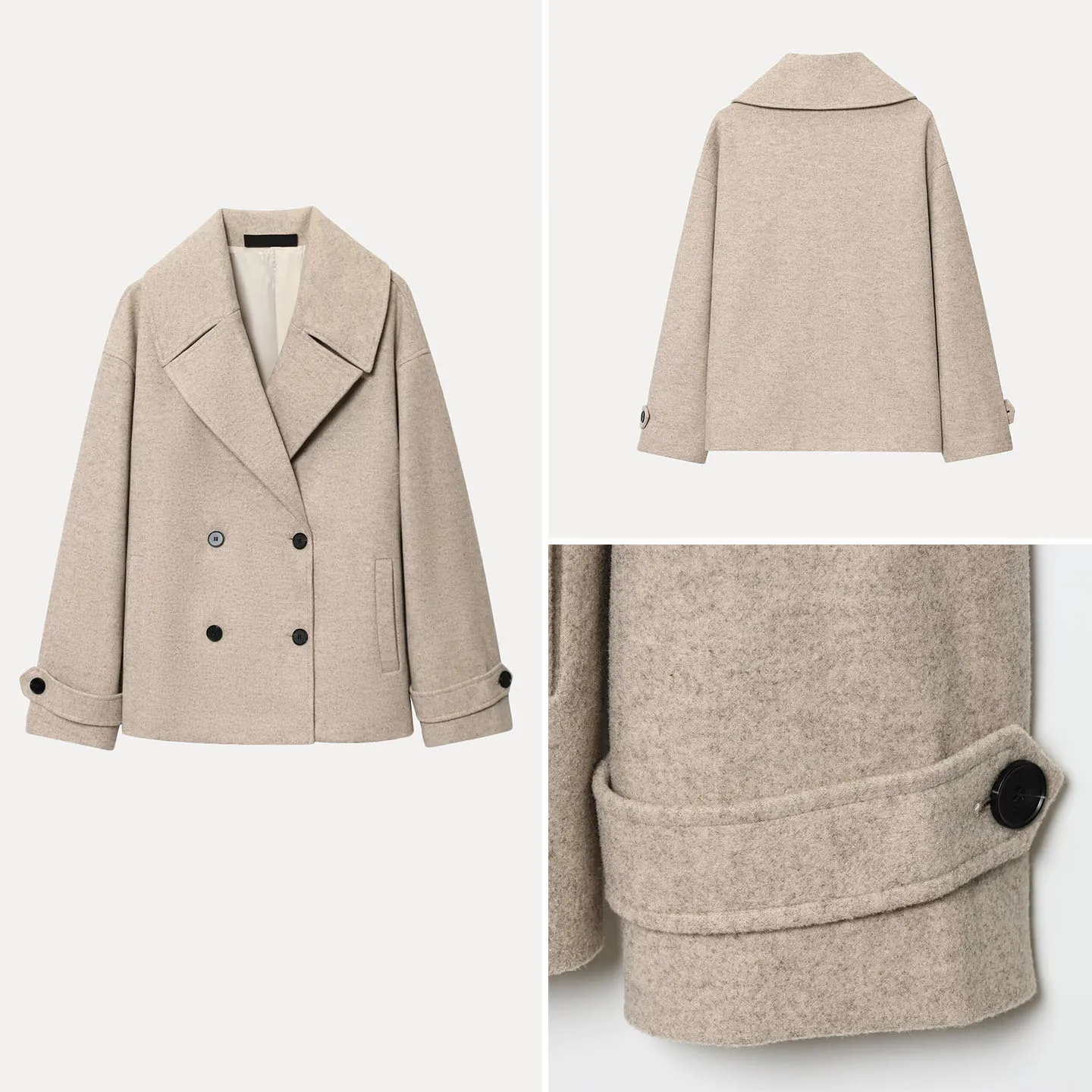 

2025 Autumn New Sle Women's Faion ort Korean Loose Suit Lapel Woolen Coat Jaet Double Breasted Long Sve Ladies Out...