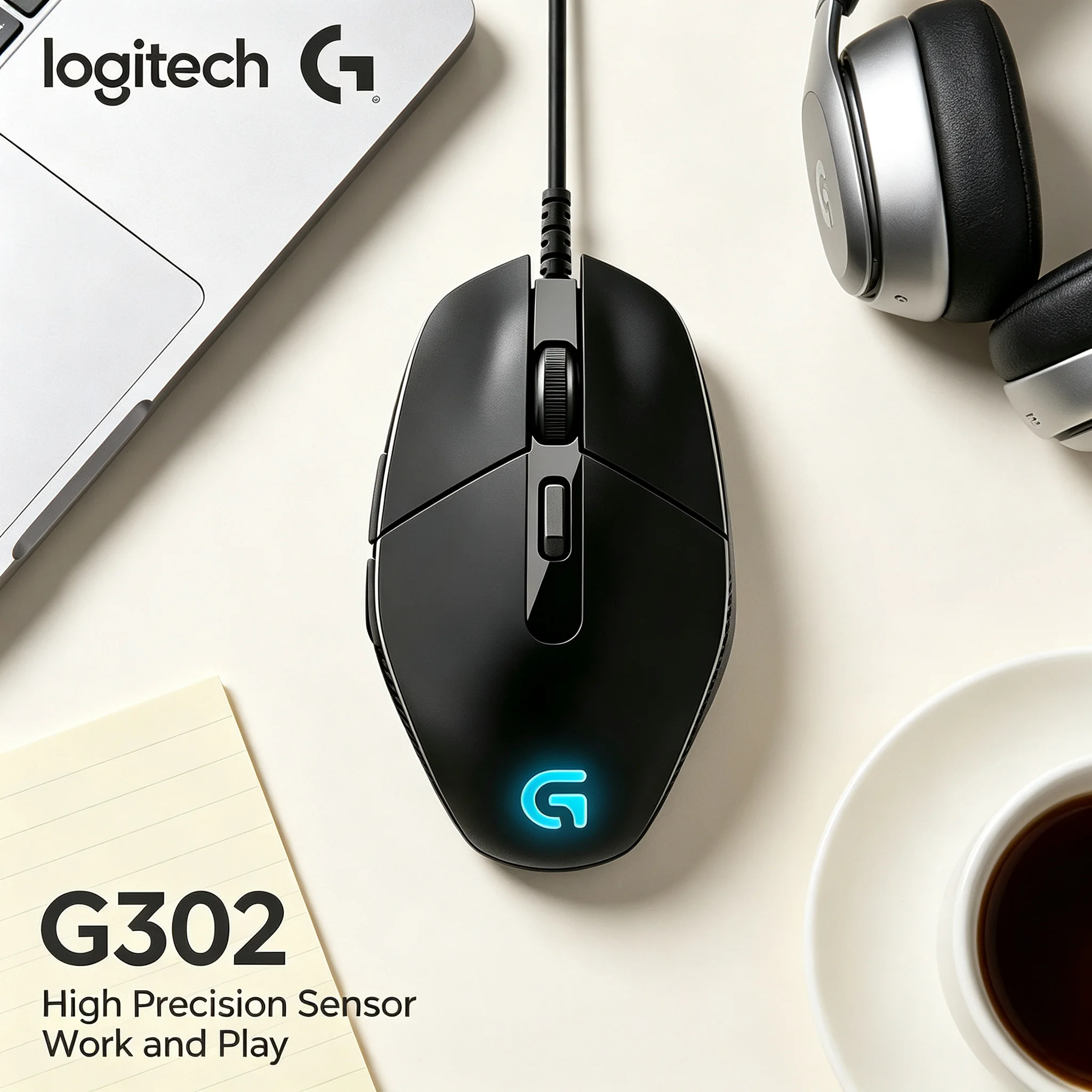 Logitech G302 Wired E‑sports Gaming Mouse Balanced Ergonomic Shell 4000DPI Optical Mice for Valorant League of Legends PUBG Lapt