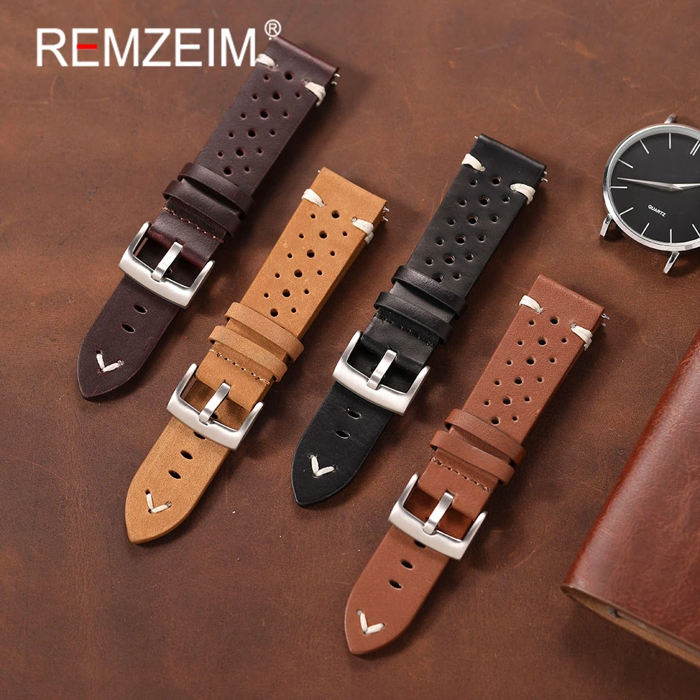 Perforiertes, atmungsaktives Leder-Uhrenarmband für Herren, Schnellverschluss-Federstege, 20 mm, 22 mm, Ersatzarmband für Herren-Armbanduhren