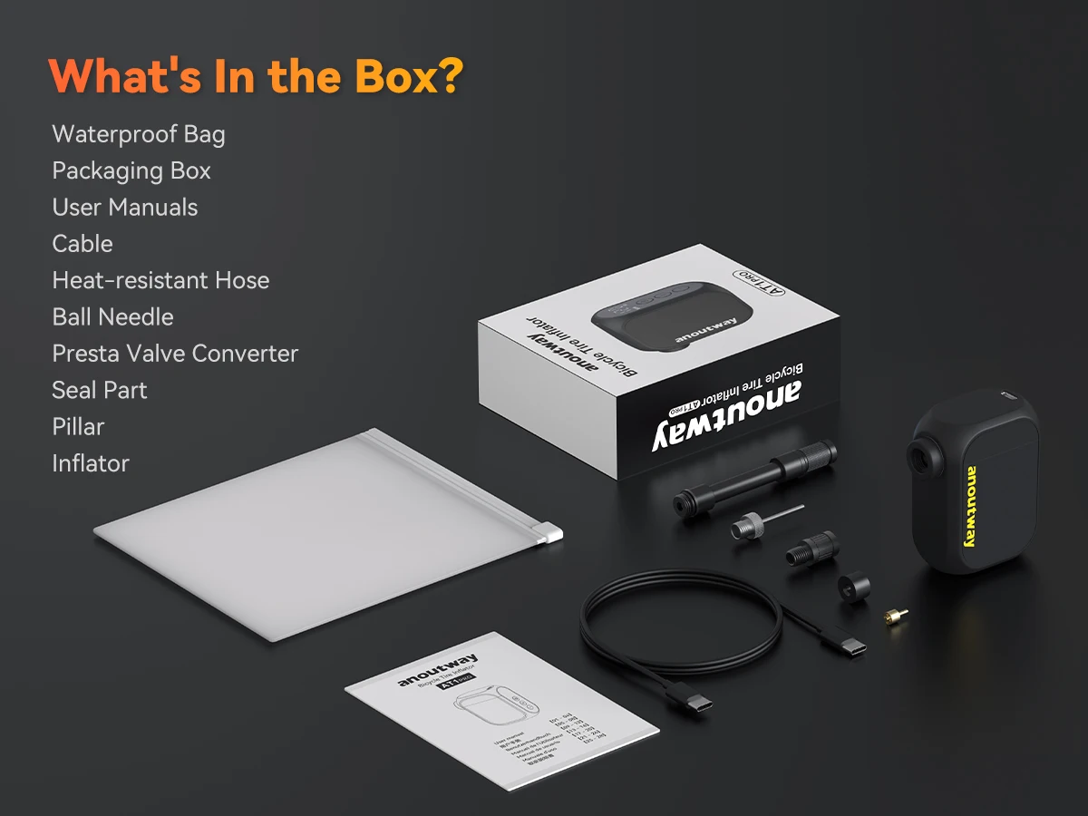 anoutway AT1 Pro Mini-Elektropumpe für Fahrräder, kabelloser Reifenfüller mit Bildschirm, 25 Minuten Schnellladung, 120 PSI, max. 450 mAh Akku – Detail 9