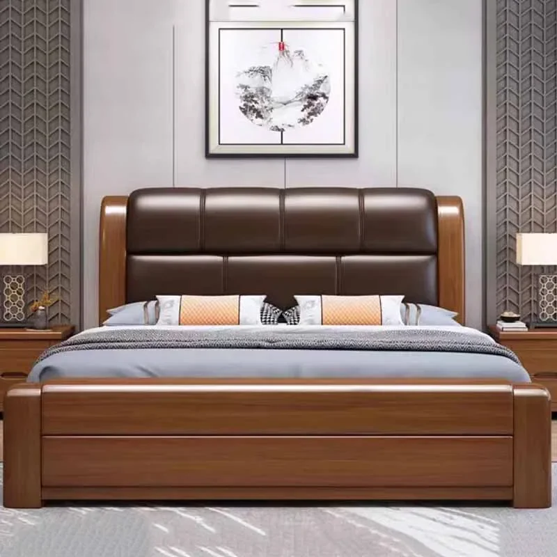 

High End Waterproof Double Bed Wood Luxury Storage Wooden Upholstered Queen Beds Bedroom Twin Modern Camas De Casal Furniture