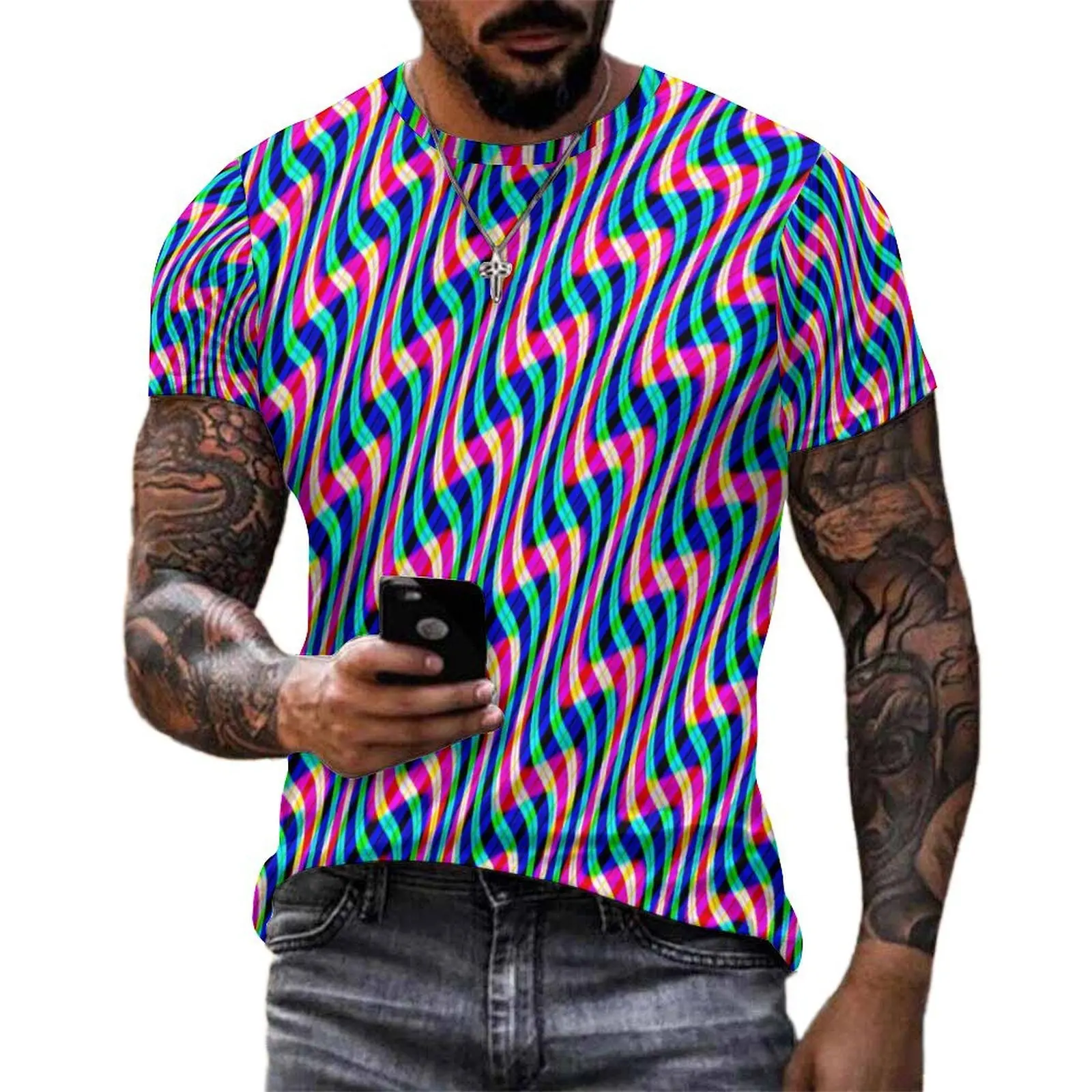 Oversized T-Shirt Summer Swirls Print T-Shirts Swirling Lines Funny O Neck Tee Shirt Mens Novelty Design Top Tees