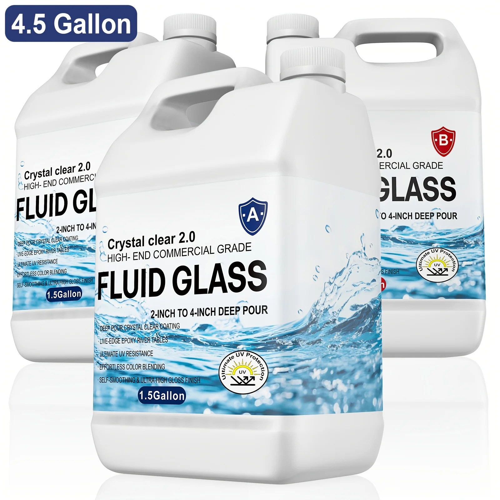

4.5 Gallon (2A+1B) Deep Pour Epoxy Resin, Crystal Clear 2:1 Ratio, Bubble-Free Coating for Woodworking, River Tables, Mold Making, Holiday Ornaments And Crafts