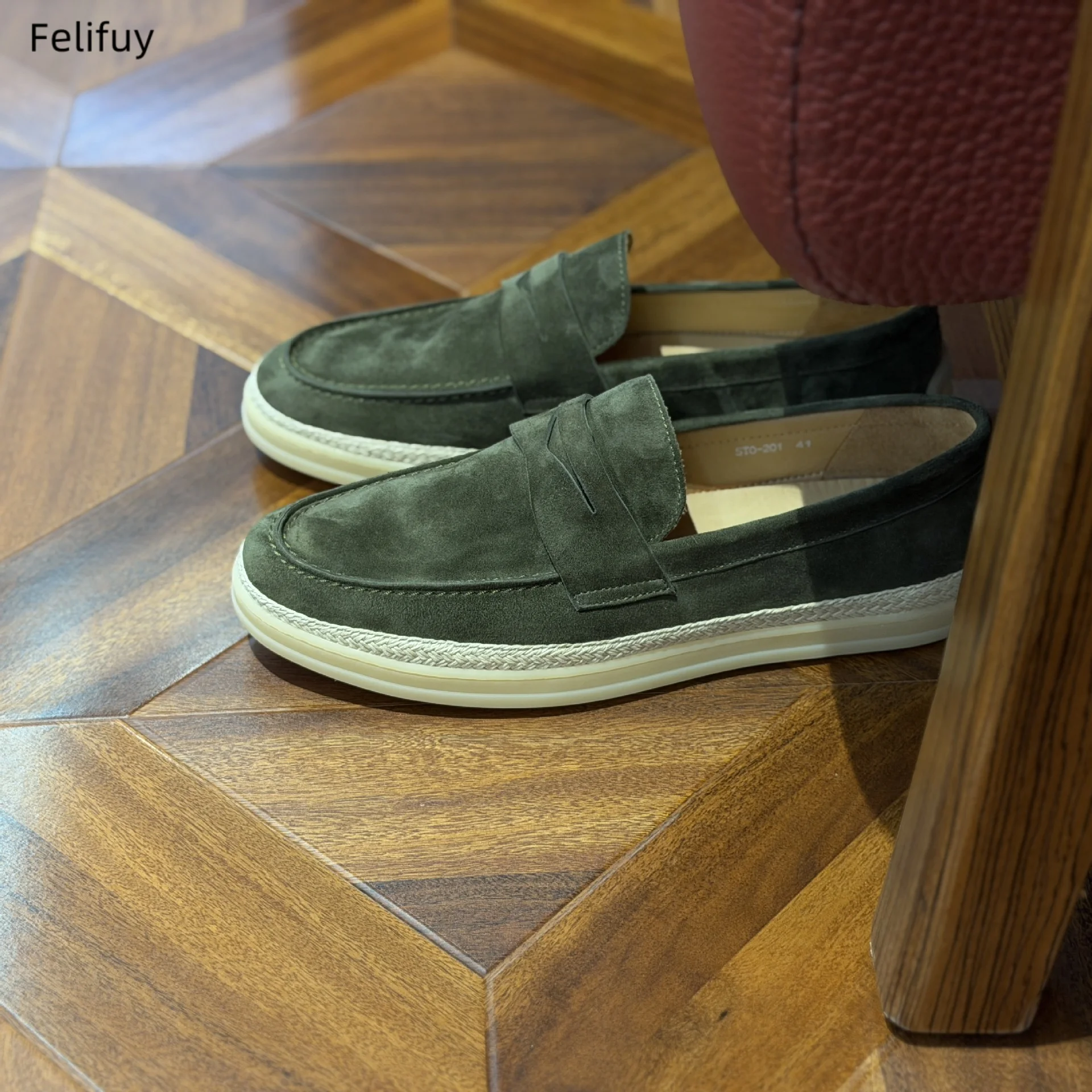New Concise Round Toe Slip-On Genuine Leather Casual Shoes Male Cow Suede Daily Loafers Handmade Men Height-Increasing Footwear