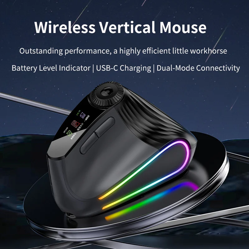 

Vertical Wireless Dual-mode Mouse Ergonomics Design Rechargeable Multifunction Knob Color Display RGB Light Effect Offce Mouse