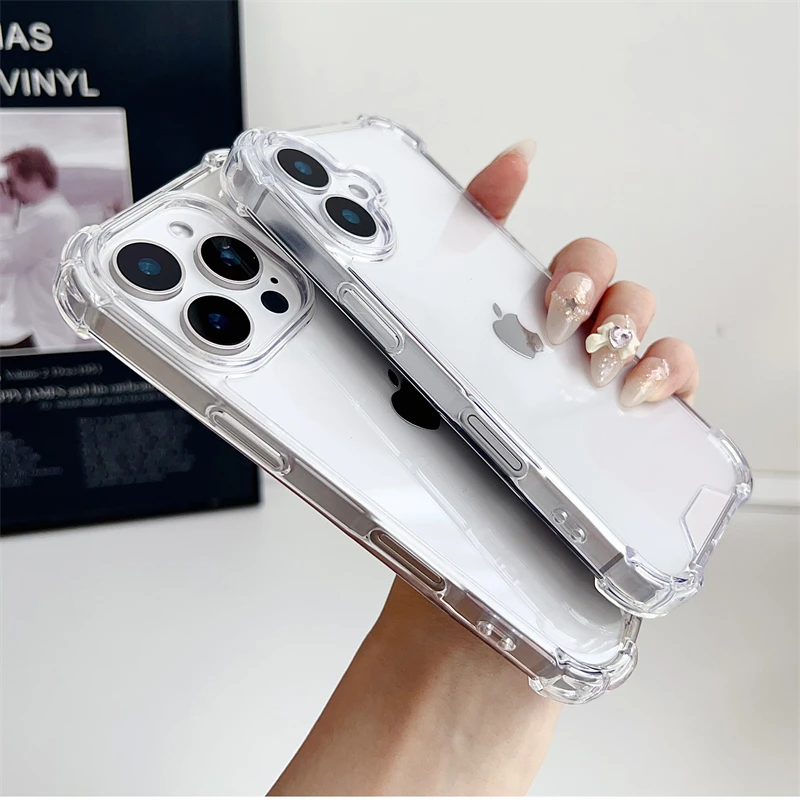 Luxury Transparent Shockproof Armor Case For iPhone 16 15 14 13 12 11 Pro XS Max XR 7 8 Plus Silicone Bumper Hard Acrylic Cover