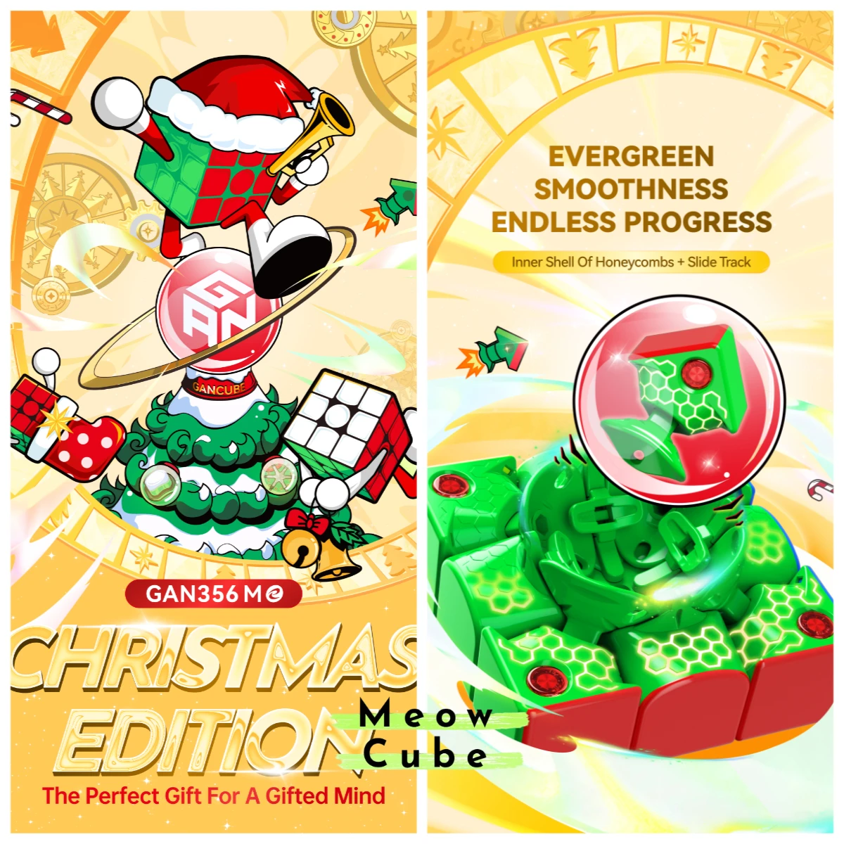 

НОВИНКА! [MeowCube] 2025 GAN356ME Christmas SE Магнитный магический куб 3x3 Скорость Практическая головоломка Профессиональная игрушка Magico Cubo Gancube