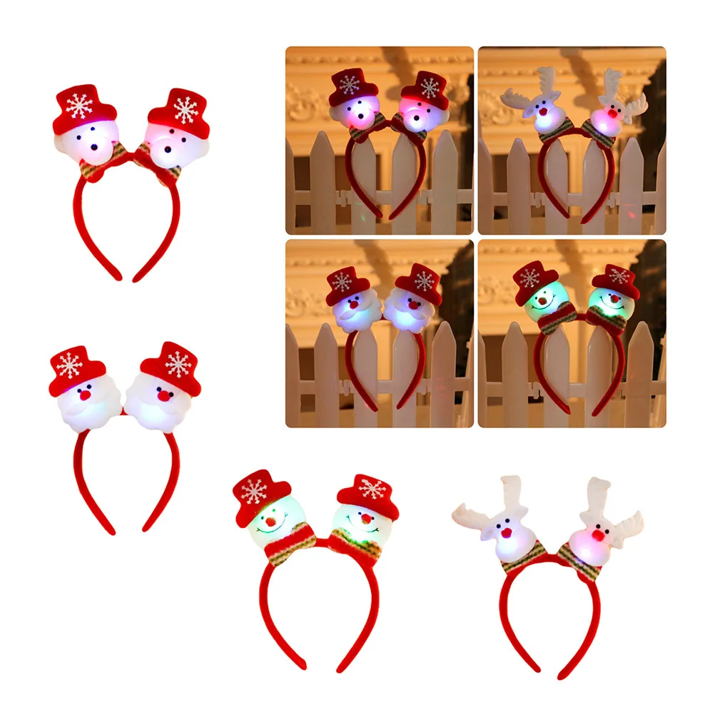 

4Pcs Christmas Head Hoop Set Light Up Hair Accessories Festive Party Props Photo Booth Gifts for Family Friends Holiday Event