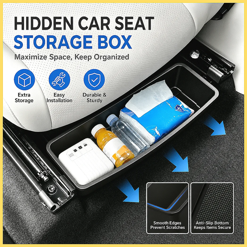 SEAMETAL Under Seat Storage Box Car Seat Bottom Organizer, Removable Universal Car Interior Accessories Gadget Case, Durable