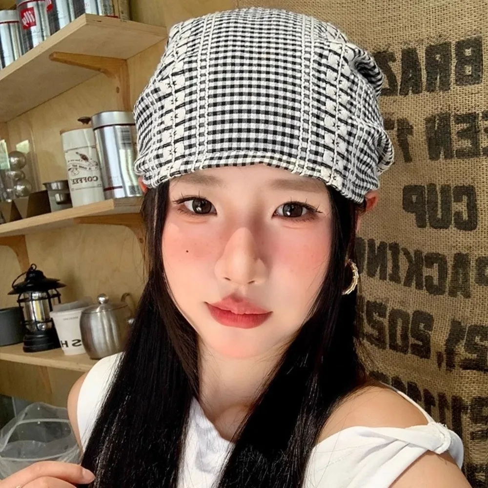 

Vintage American Headscarf Hat Plaid Spring Summer Strappy Bandana Cap Wasteland Style Thin Beanie Hats Headwear