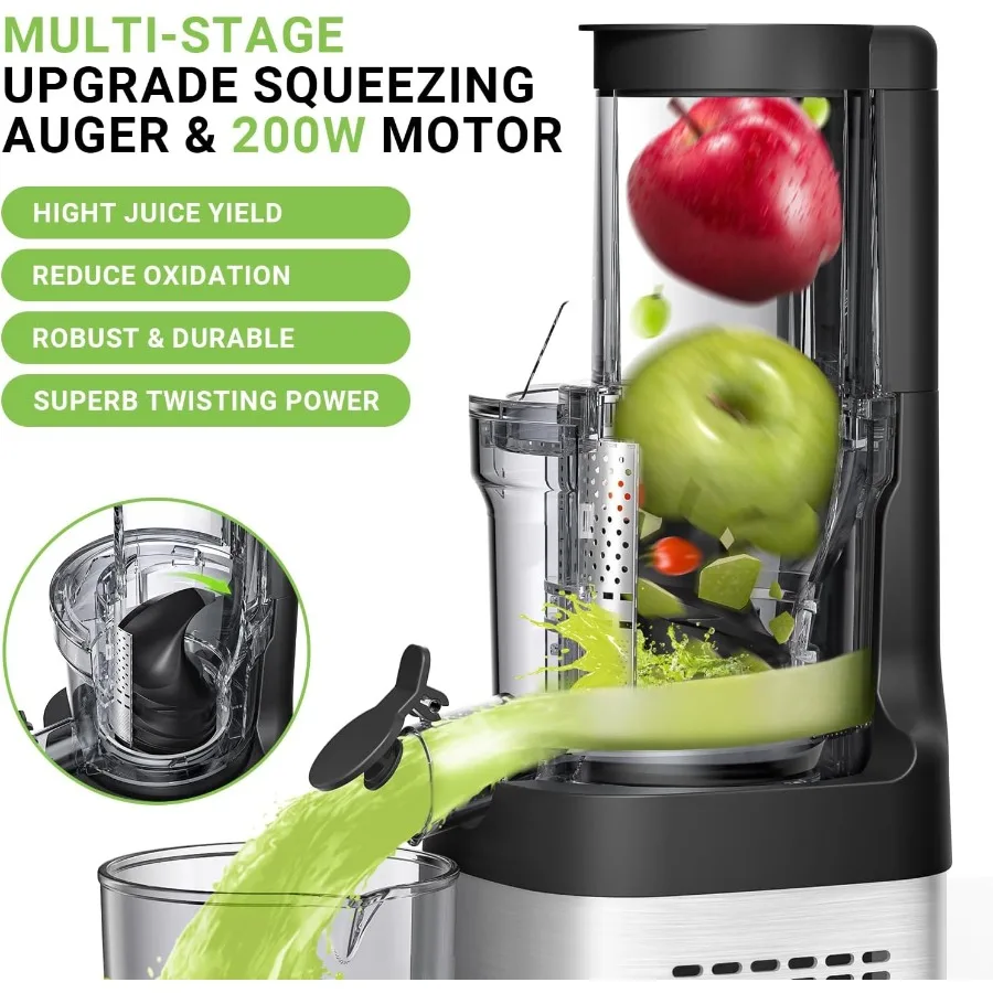 عصارة الضغط البارد 3.1 آلات عصارة مع شلال تغذية كبيرة للفواكه والخضروات كاملة مستخرج العصير من الفولاذ المقاوم للصدأ مع La #3
