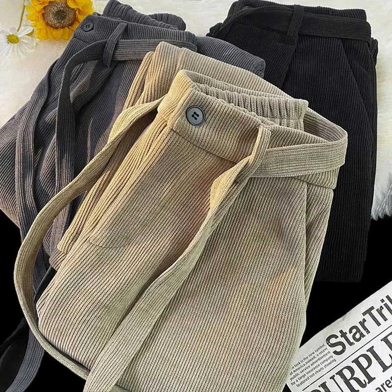Vintage Corduroy Wide Leg Pants Women Y2K High Waist Streetwear Loose Straight Trousers Bf Harajuku Baggy All Match Casual Pants