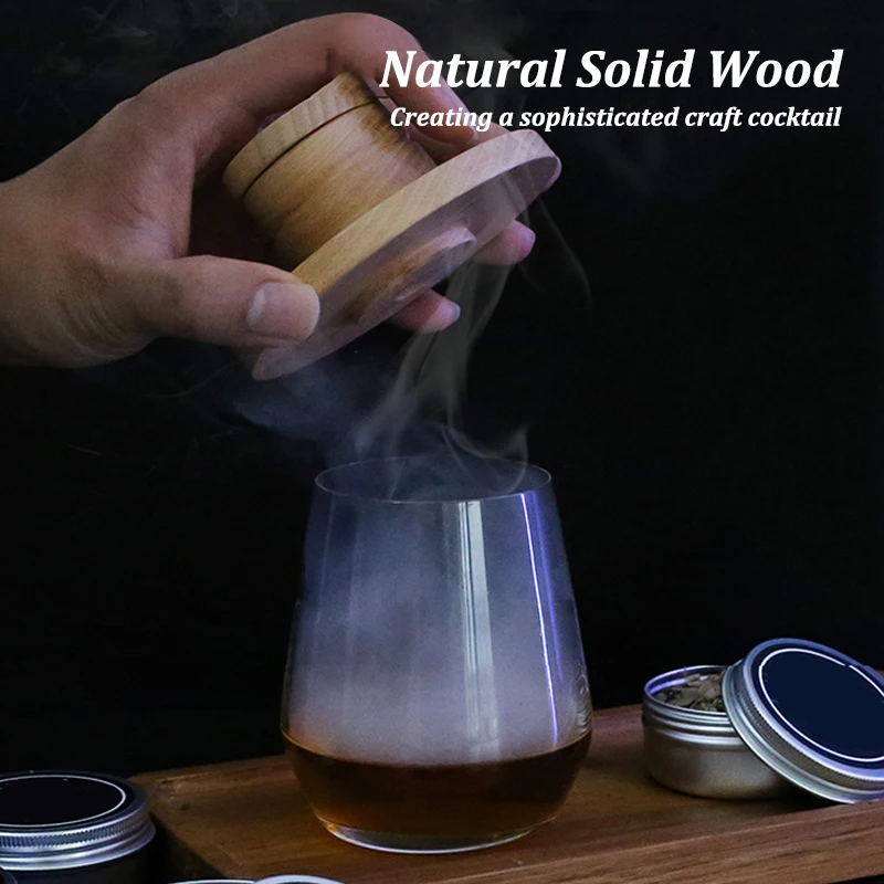 Wooden Bar Cocktail Smoker Kit Whiskey Tequila Wooden Smoked Wood Hood Smoker for Drinks Wine Mixing Cover Bar Tool with 4 Box