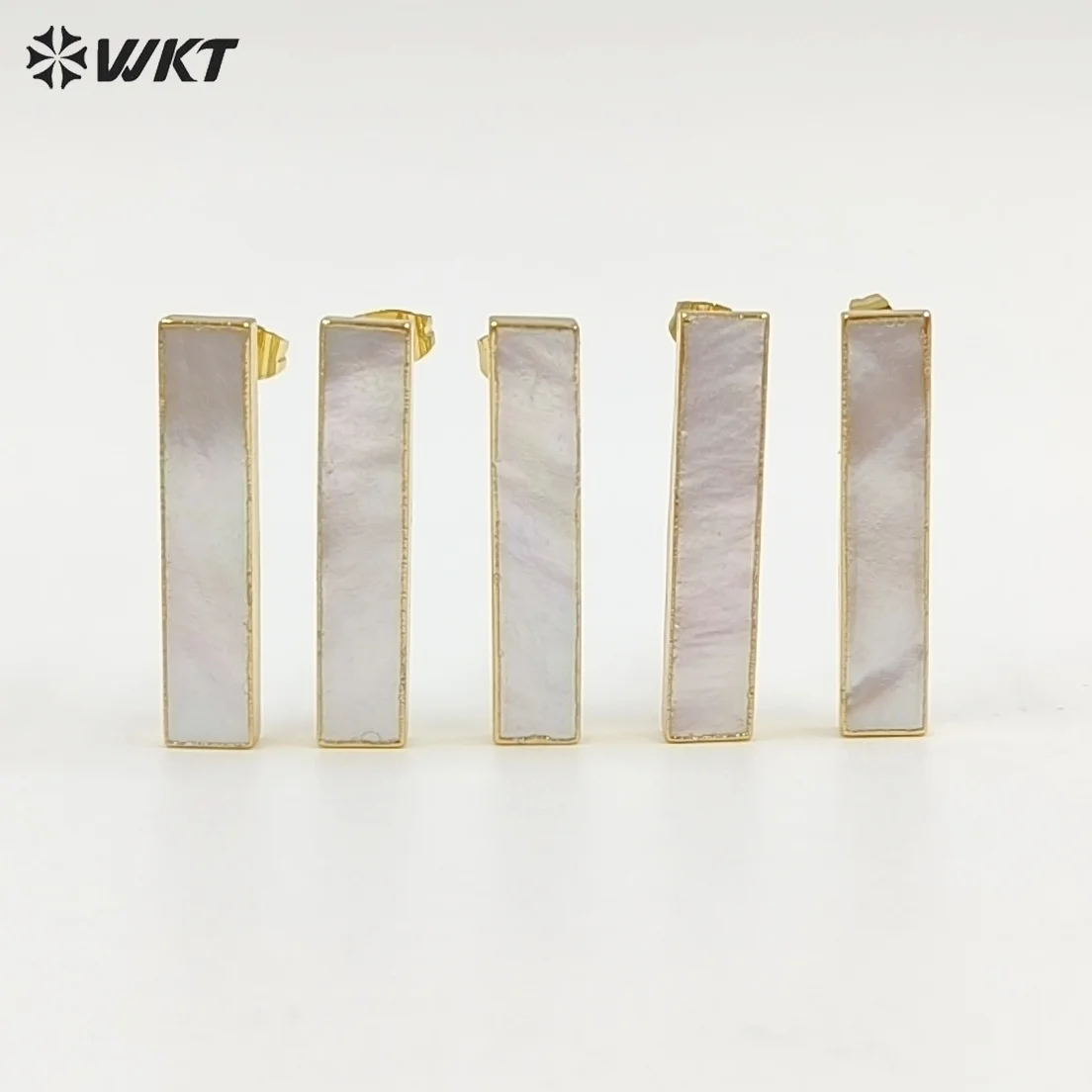 WT-E333 Wholesale Custom Natural White Shell Long Bar Earrings WIth Gold Trim Elegant For Woman Jewelry