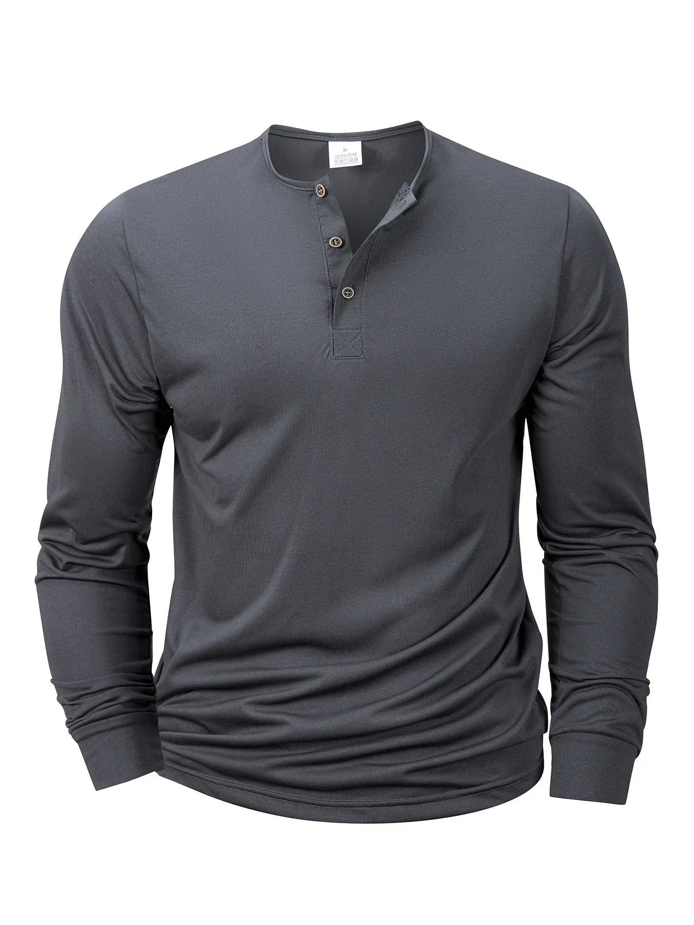 Men Long Sleeved T-shirt Slim Fit Bottoming Shirt Fitness Tops Tees Button Henley Neck Casual Cozy Tshirt image 6