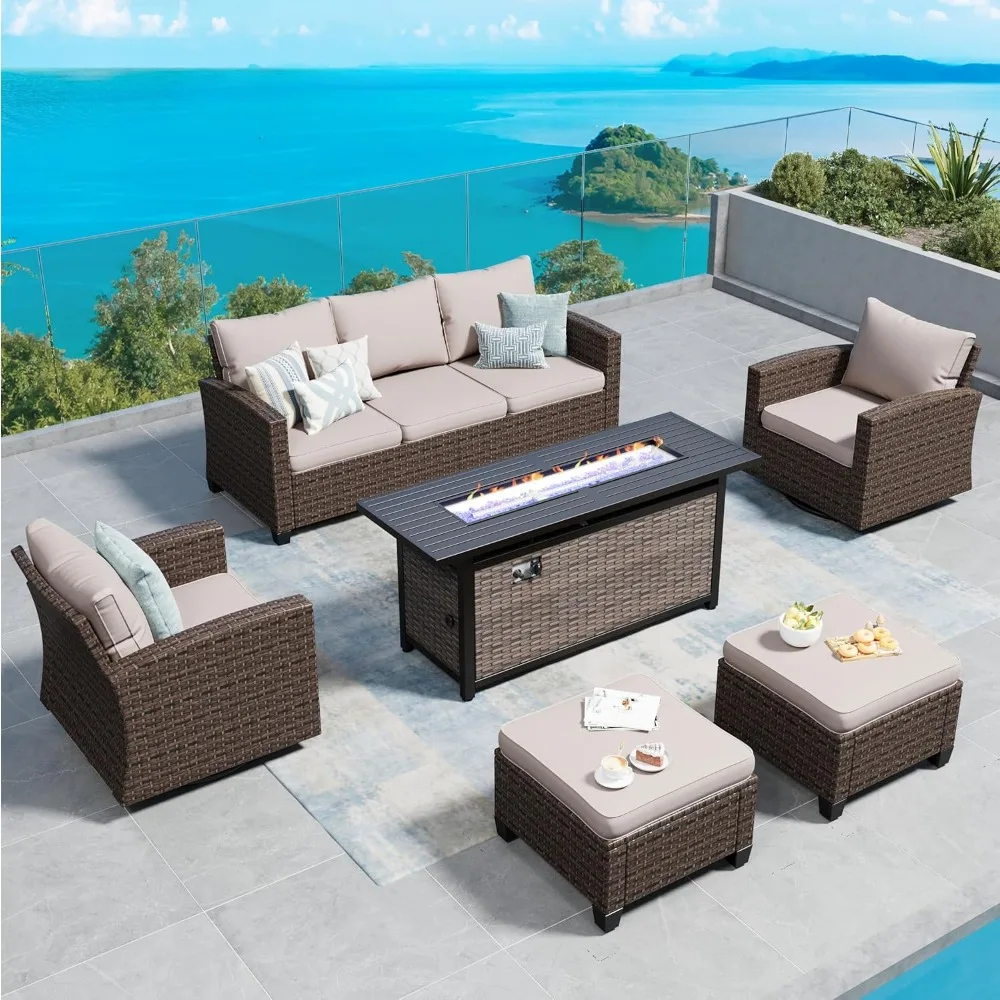 Patio Furniture Set Outdoor Furniture Brown Wicker Rattan Patio Conversation Sets with Cushion Outside Sofa Set,5 Pieces