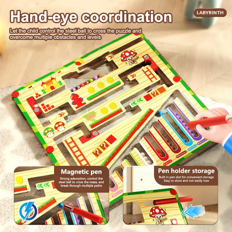 Labyrinthe de balle de marche magnétique pour enfants, favorise la concentration et l'écriture ; Un jeu de puzzle pour l'éducation précoce pour les enfants de 3 ans.
