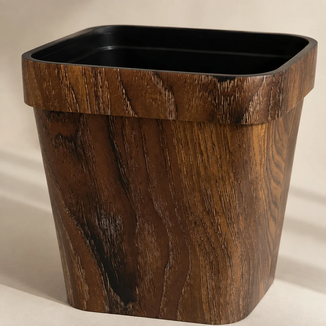 2‑Piece Wood Grain Decorative Waste Basket Set, 7L Square Open Garbage Bin for Bedroom Study & Small Space