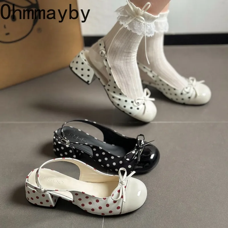 

Женские сандалии в горошек с закрытым носком на толстом каблуке, элегантные туфли-мюли для вечеринок, женские сандалии