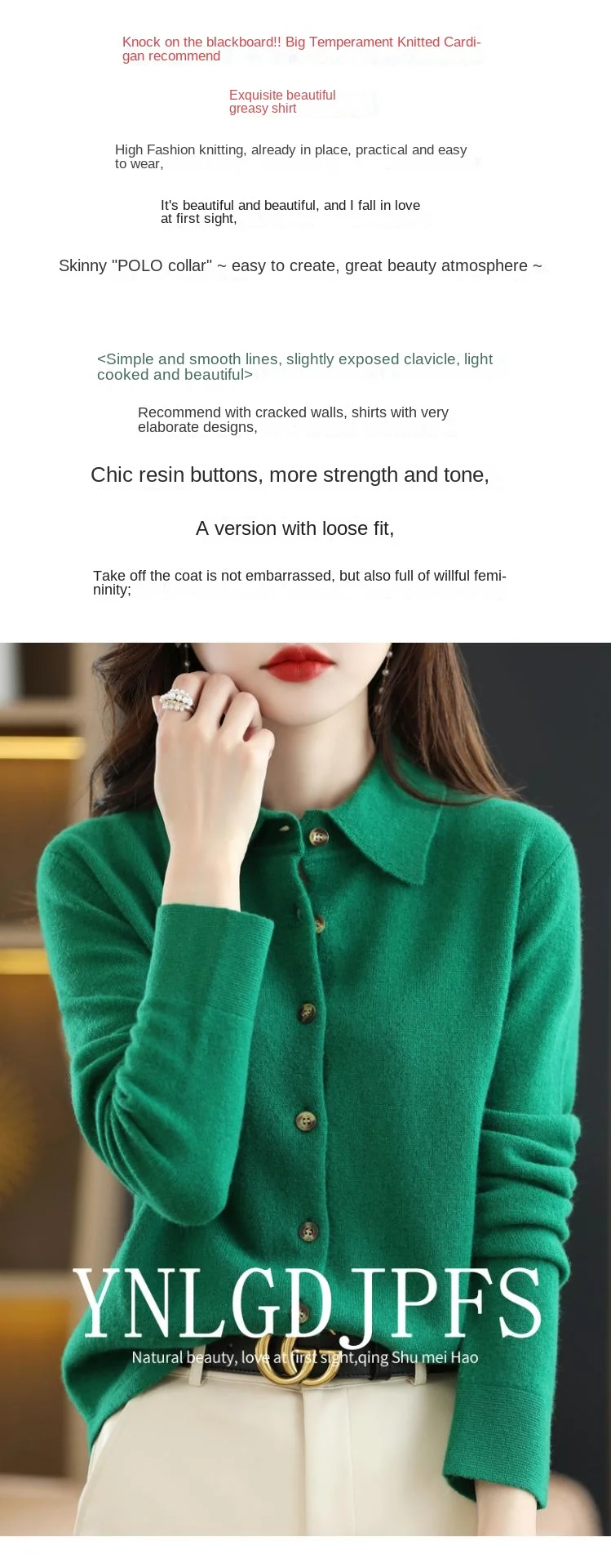 2024 Damen-Strickjacke mit POLO-Kragen, Basic, vielseitig, oben aus gesponnener Wolle, eleganter einreihiger Pullover DMR 430 – Detail 6