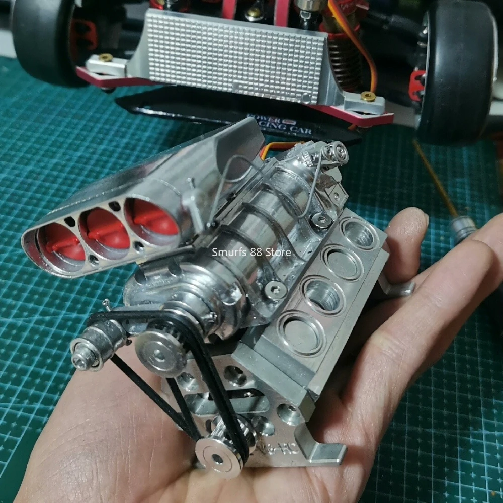 

Модель автомобиля, металлический комплект дроссельной заслонки для нагнетателя V8, 3D промышленная печать, подходит для альпинистского автомобиля, модель монстра-грузчика, игрушки