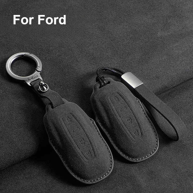 

For Ford Focus 3 4 ST Mondeo 5 MK5 Mustang F-150 Explorer Edge Fiesta Kuga MK3 4 TPU Suede Car Remote Key Case Cover Holder