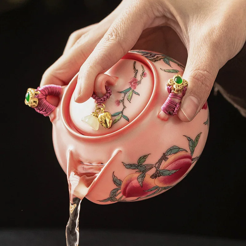 

Fanru Pastel Nine Peach Hand Grab Pot Керамический чайник для приготовления чая Бытовой кунг-фу Чайный сервиз Фильтр Один горшок Не горячая подарочная коробка