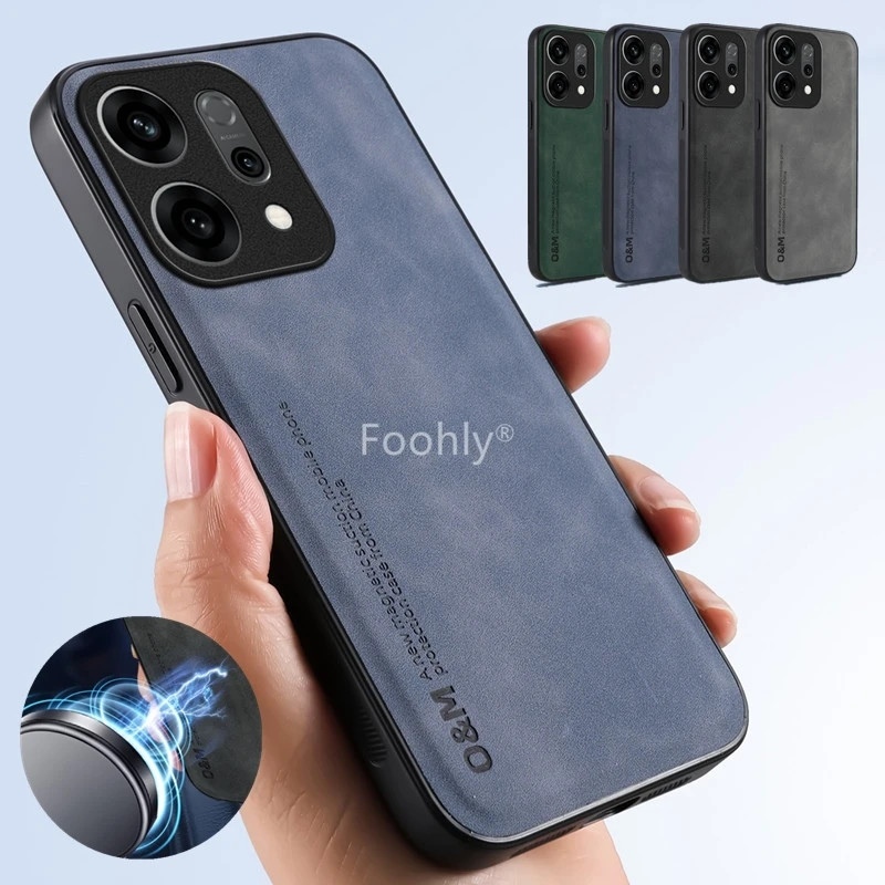 Nubuck Leather Magnetic Case for OPPO Reno 15 14 Pro 15F 15FS 14F 14FS Reno14 Reno15 F FS 5G Protective Cover Back Shell Fundas