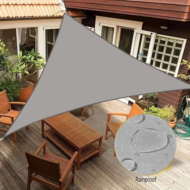 

Triangle gray shade sail, waterproof and rainproof courtyard outdoor shade cloth contains rope, UV protection awning