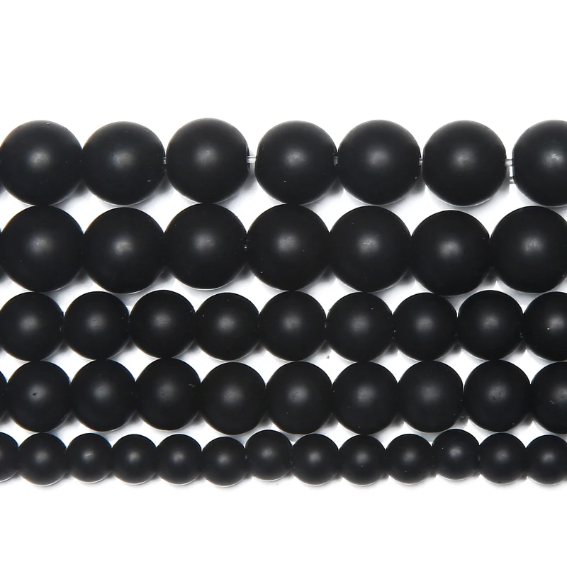 AAAA Quality Black Polish Matte Onyx Round Beads 15