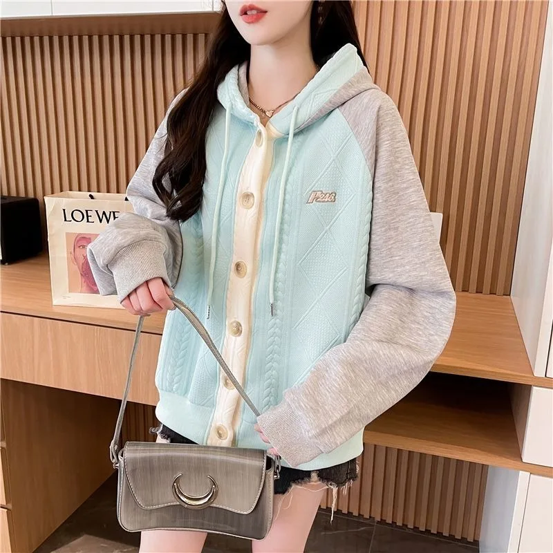 Sudadera de terciopelo grueso para mujer en otoño invierno nuevo estilo cárdigan suelto con cremallera con capucha Top versátil adelgazante