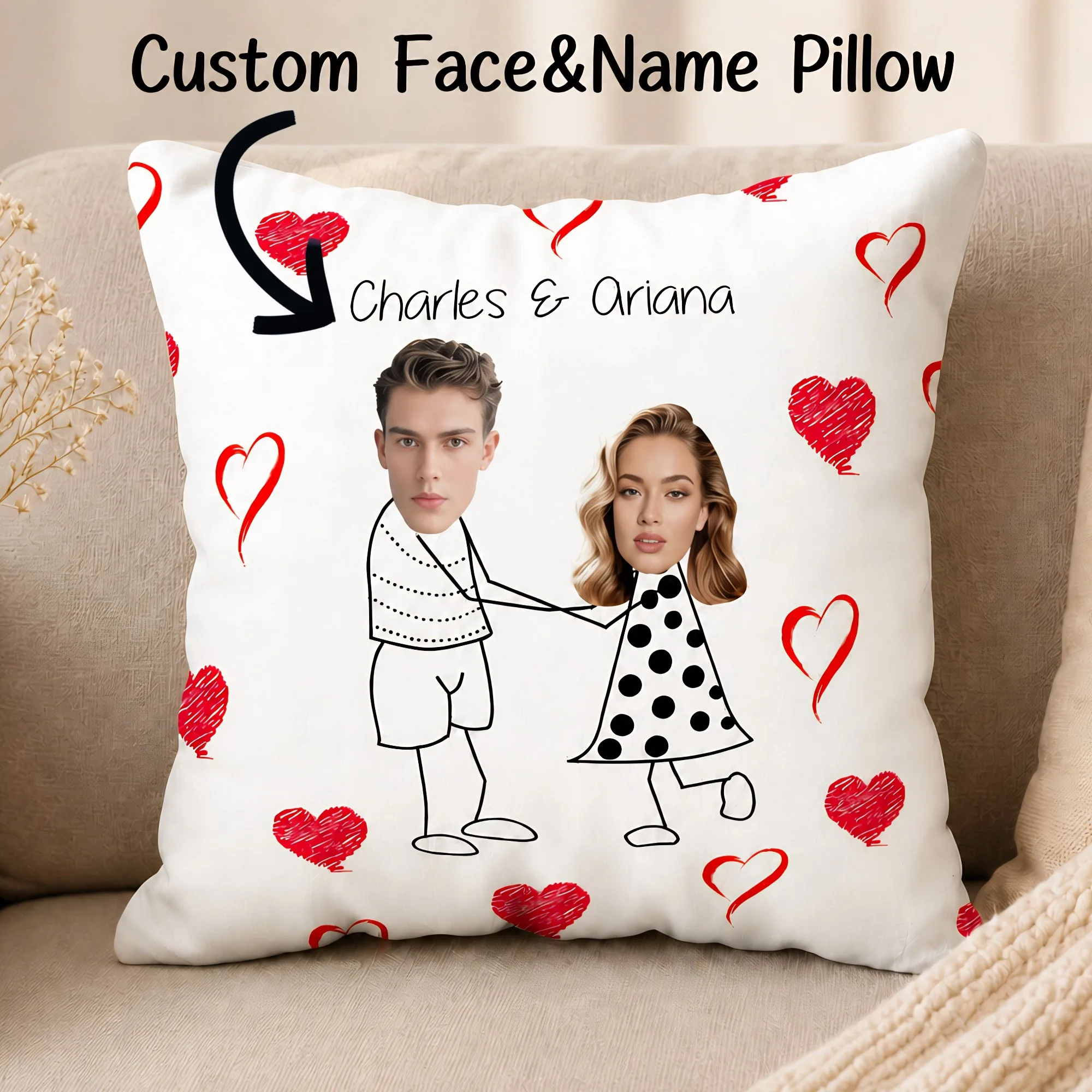 1pc Custom Face and Name Pillow 40x40 45x45cm Single Sided Printing Funny Pillow Valentine's Day Gift for Couples Friends