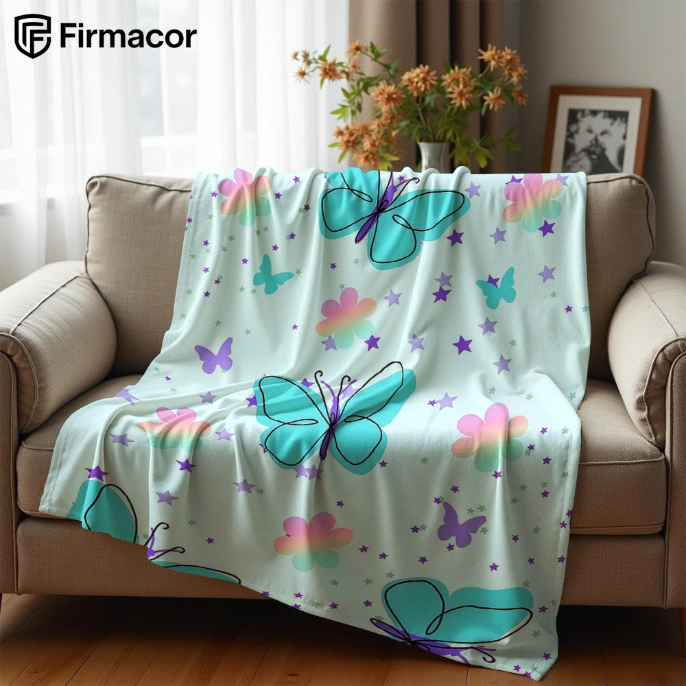Butterfly Stars Cartoon Anime Print Flannel Blanket Soft Warm Throw for Kids Bedroom Sofa Bed Christmas Office Car