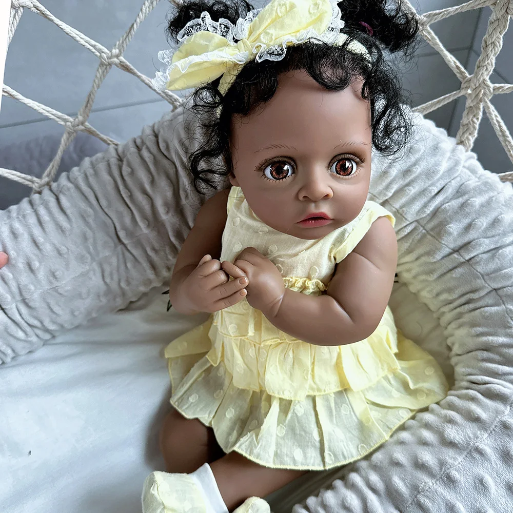 Reborn Baby Girl Doll Black Skin Cloth Body 50cm Baby Doll Handmade Soft Baby Reborn Doll Toys for Girls Gift