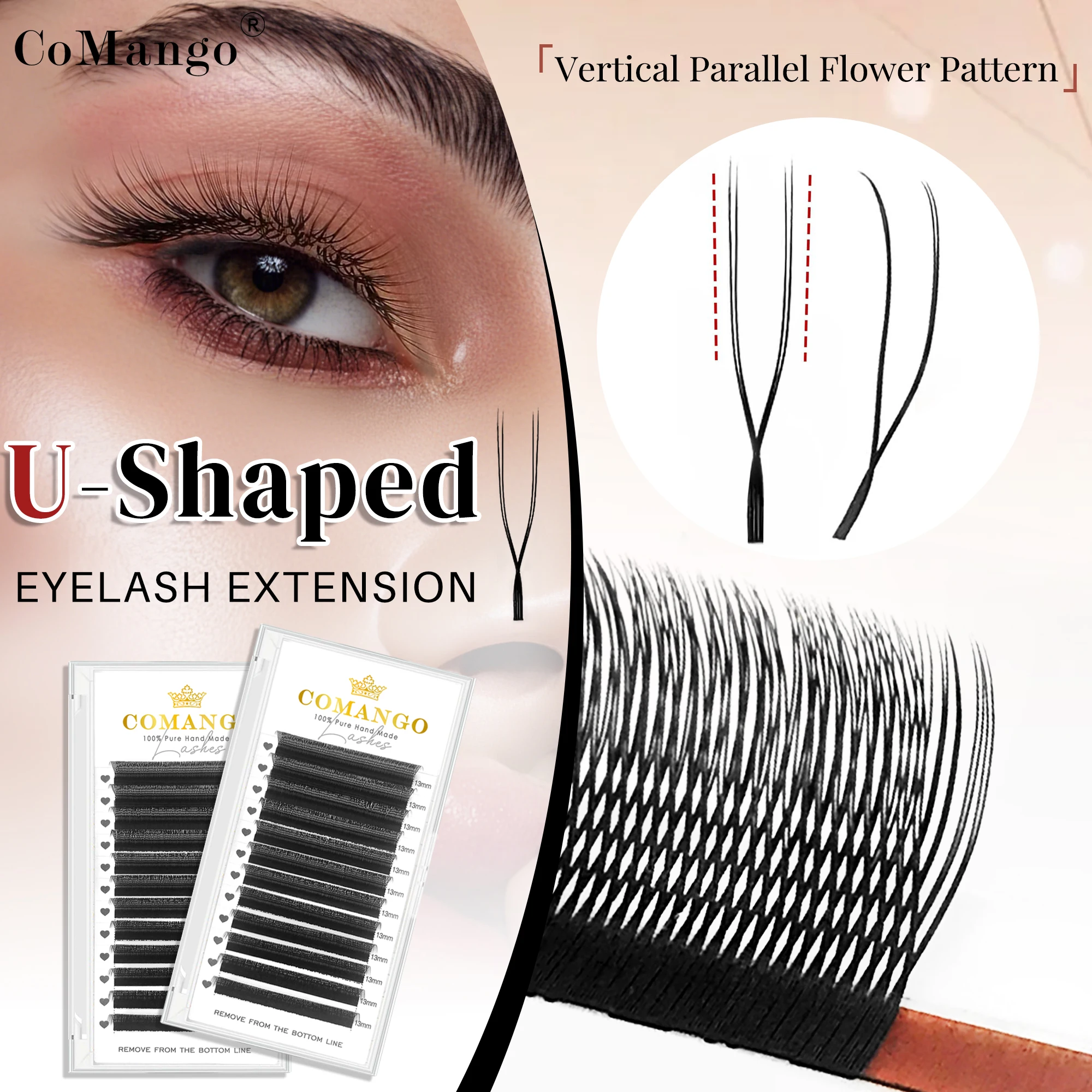 

CoMango U-Shaped YY 3D 4D 5D Eyelash Extensions New Style U Lashes Extension Mink Premade Volume Fans Individual False Lashes