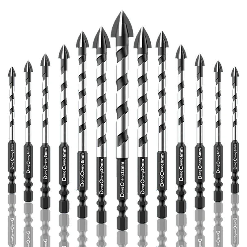 Ceramic Drill Bit Tungsten Carbide Cross Tip 4 Flute Tile Drill Bit 1/4 Hex Shank Dry Drilling for Porcelain 3 4 5 6 8 10 12mm
