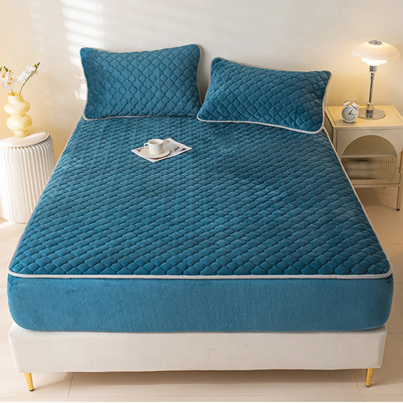 

Thickened Mattress Protector Thickened Queen Double Single Elastic Fitted Sheet Anti-slip Bedspread Solid Color Mattress Cover