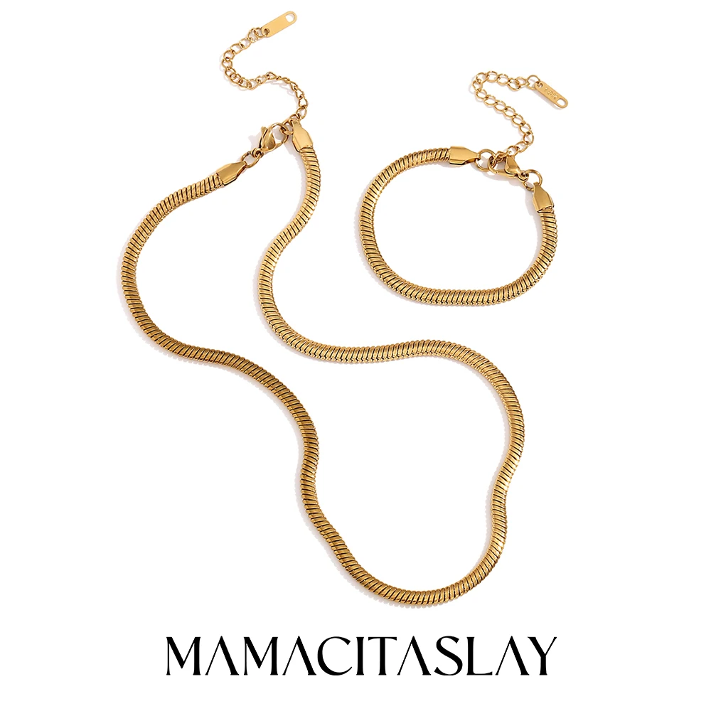 

MamacitaSlay Sexy Snake Bone Chain Clavicle Necklace Classic Gold Plated Waterproof 4mm Snake Chain Bracelet jewellery women