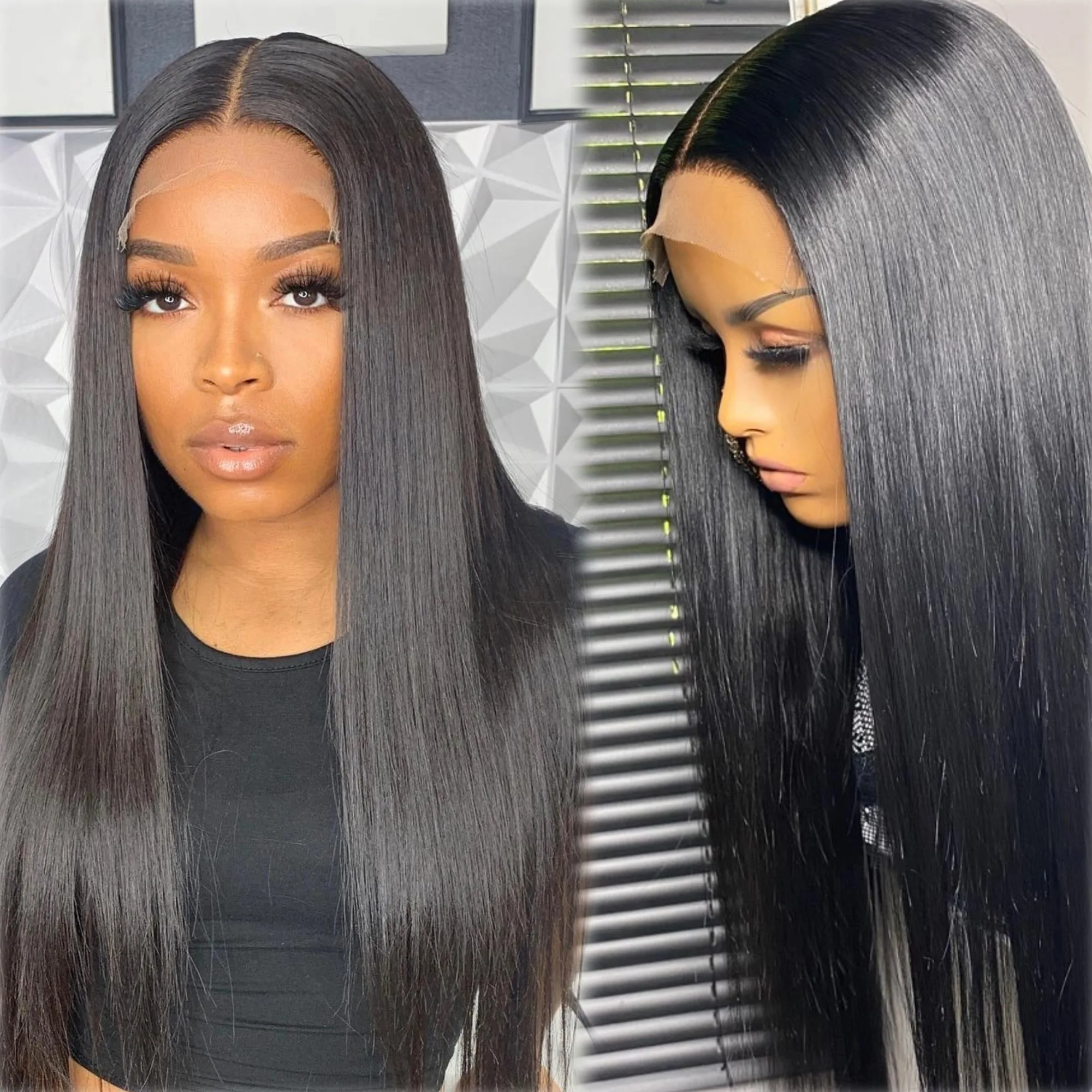 شعر صناعي مستقيم لون أسود شعر طويل للنساء السود