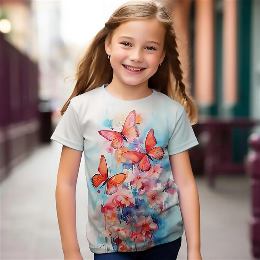 

Funny Animal Butterfly 3d Print Girl T Shirts Kids Gift Tee T Shirt For Girls Short Sleeve Casual Top Tee Children's Clothing