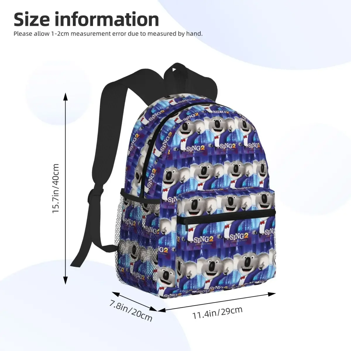 Koala Cute Oi Sing Movie Character Student Backpack School Bag Hiking Travel Daypack for Men Women Fashion Bookbag Shoulder Bags