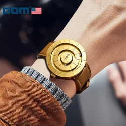 DOM 1753 Luxury Golden Magnetic Ball Bearing Quartz Simple Fashion Watch Men's Watch Clock with Leather Bracelet