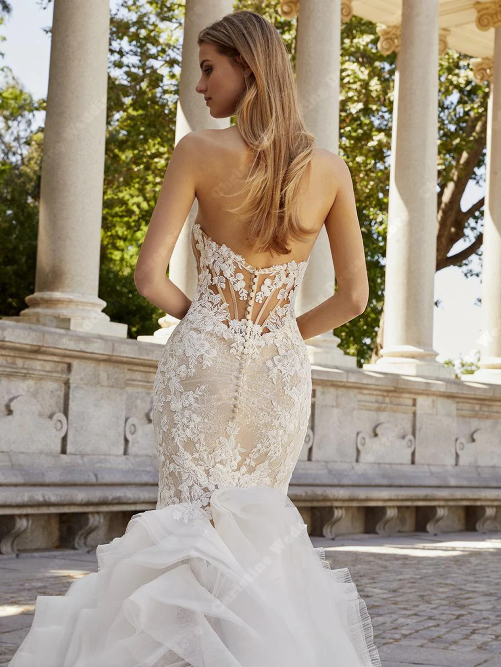 エレガントなレースプリントマーメイド女性ブライダルガウン恋人襟ノースリーブウェディングドレス宴会 Vestidos デノビアカスタマイズ