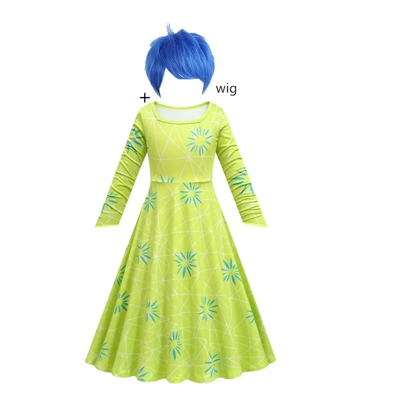 Anime Cosplay película Disgust Envy Cosplay disfraz niños dibujos animados flor princesa vestido + capa + bolsa + peluca niñas alegría Halloween Carn 72th