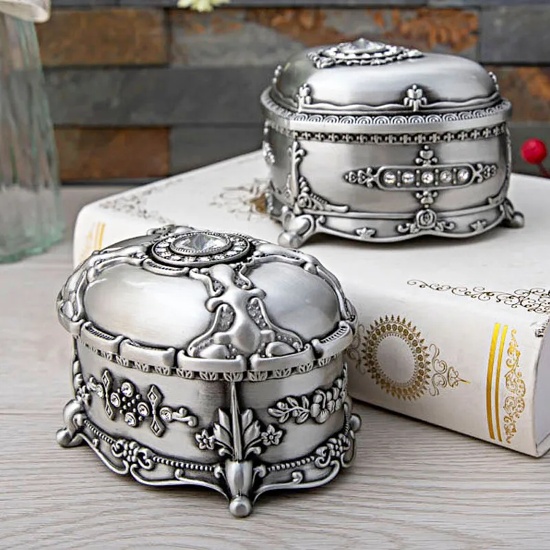 Fashion Oval/Heart Shape Jewelry Case Trinket box Flower Carved Design Zinc-alloy Box Small Gift Storage box ring box Z137