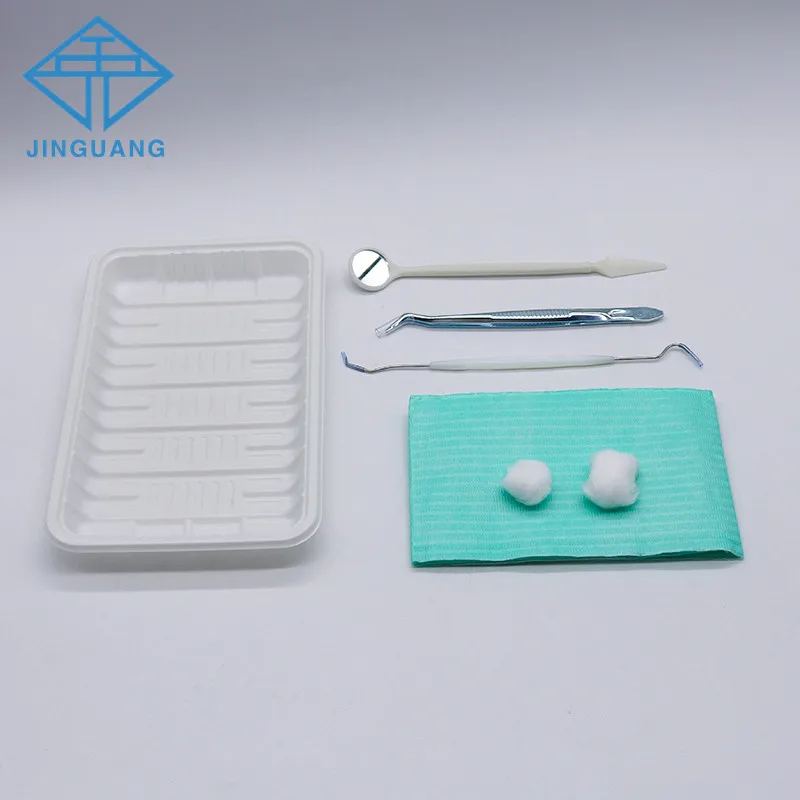 50sets Dental Disposable Oral Package Dentistry Tools Box Mouth Mirror Tweezer Probe Instrument Box Disposable Plastic Tray